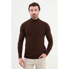 Desenli Slim Fit Yarım Balıkçı Yaka Erkek Triko Kazak