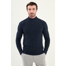 Örgü Desenli Slim Fit Yarım Balıkçı Yaka Yün Erkek Triko Kazak