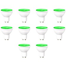 ZMR-121/B.YY 10’lu 7W GU10 LED Çanak Ampul Seti Yeşil Renk Mercekli 540LM Yüksek Verimli Aydınlatma