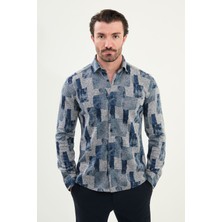 Desenli Slim Fit Uzun Kollu Oduncu Yün Erkek Gömlek