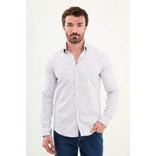 Çizgili Slim Fit Uzun Kollu Yün Erkek Gömlek