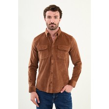 Düz Slim Fit Uzun Kollu Kadife Erkek Gömlek