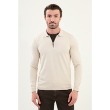 Düz Slim Fit Fermuarlı Polo Yaka Erkek Triko Kazak