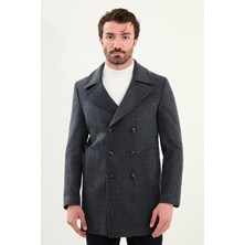 Çizgili Slim Fit Geniş Yaka Kruvaze Kaşe Erkek Kaban
