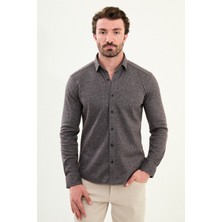 Çizgili Slim Fit Uzun Kollu Oduncu Yün Erkek Gömlek