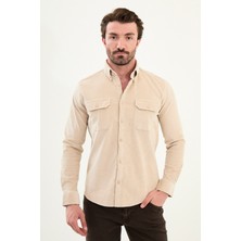 Düz Slim Fit Uzun Kollu Kadife Erkek Gömlek
