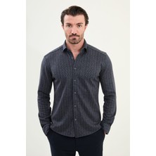 Çizgili Slim Fit Uzun Kollu Oduncu Yün Erkek Gömlek