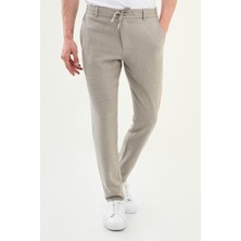 Çizgili Super Slim Fit Beli Lastikli Ipli Pamuk Erkek Pantolon