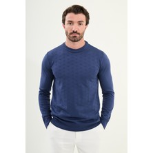 Desenli Slim Fit Bisiklet Yaka Erkek Triko Kazak