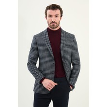 Kazayağı Desen Slim Fit Mono Yaka Yün Erkek Ceket