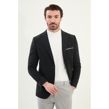 Düz Slim Fit Torba Cep Detaylı Mono Yaka Yün Erkek Ceket