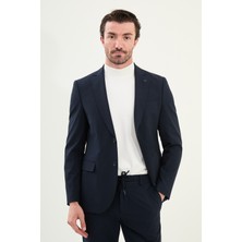 Çizgili Slim Fit Mono Yaka Ipli Yün Erkek Takım Elbise