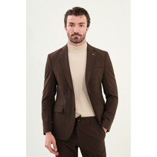 Çizgili Slim Fit Mono Yaka Ipli Yün Erkek Takım Elbise