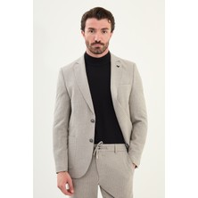 Çizgili Slim Fit Torba Cep Mono Yaka Erkek Ceket