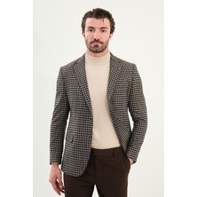 Kazayağı Desen Slim Fit Mono Yaka Yün Erkek Ceket