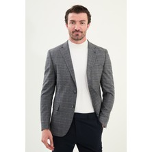Ekoseli Slim Fit Mono Yaka Erkek Ceket