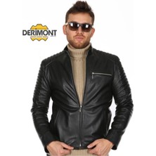 Hakiki Deri Siyah Üç Cepli Spor Erkek Deri Ceket