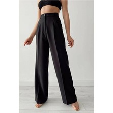 Kadın Siyah Pileli Kumaş Palazzo Pantolon