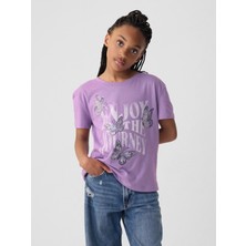 Gap Kız Çocuk Lila Pullu Sequin Grafikli T-Shirt