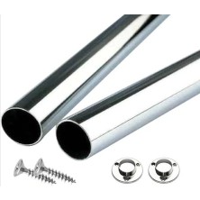 Boru Seti Dolap Içi Krom Kaplama Askı Borusu + 2 Adet Flanş + Vidaları