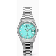 The Classics Elmas Otomatik Saat, Elmas Çerçeve & Indeksleri, 37 Mm, Turkuaz ve Gümüş Uyumu