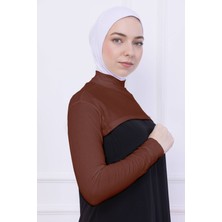Balıkçı Yaka Boyunluklu Kolluk - Likralı Kadın Body Tesettür Crop Bolero Kiremit