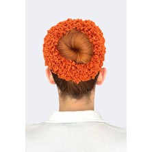 Arap Saçı Topuz Tokası Dolgun Lastikli Tesettür Kadın Aksesuar Toka Turuncu