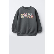 Kız Çocuk Labubu Baskılı 3 Iplik Kumaş Pamuklu Sweatshirt