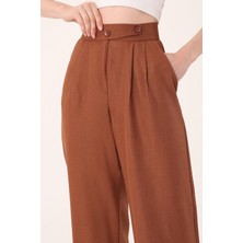 Hazel Kadın Kahverengi Keten Karışımlı Kore Model Palazzo Pantolon