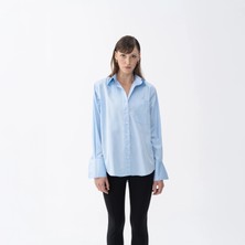 Nora Kadın %100 Pamuklu Oversize Gömlek Mavi