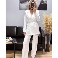 Kadın Beyaz Bel Bağlamalı Blazer Ceket