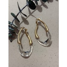 Şeffaf Gold Detaylı Çelik Küpe