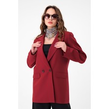 Bordo Çift Düğmeli Blazer Ceket