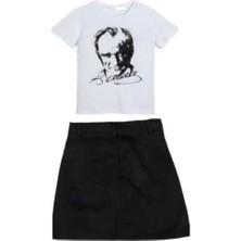 Kız Çocuk Kısa Kollu Tişört ve Keten Etek Takımı, Okul ve Özel Günler Için Ideal