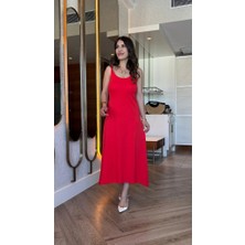 Demir Grup Kadın Askılı Yuvarlak Yakalı Viskon Elbise