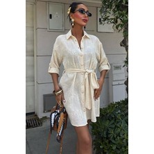 Süzene Nakışlı ve Gold Düğmeli Elbise 2742