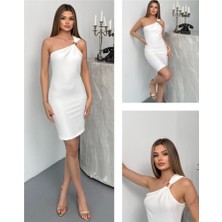 Demir Grup cc Kadın Ottoman Kumaş Tek Omuz Askılı Toka Detaylı Mini Boy Elbise