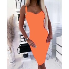 Kadın Dalgıç Kumaş Düğmeli Fermuarlı Askılı Elbise