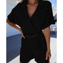 Kadın Ceket Yaka Pileli Kemer Dahil Şort Tulum