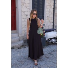 Kadın Sıfır Kollu Bisiklet Yaka Viskon Elbise