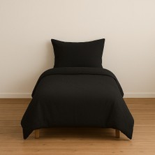 Stella Flavo Tek Kişilik Düz Renk Siyah Nevresim + Kapaklı Yastık Kılıfı