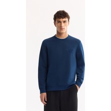 AVVA Erkek Petrol Mavi Bisiklet Yaka Pamuklu Bi-Stretch Basic Regular Fit Sweatshirt A52Y1328