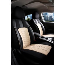 
renault Megane 3 ile Uyumlu Lüx Deri Detaylı Oto Koltuk Kılıfı Ön Arka Takım Platınum Bej Siyah
