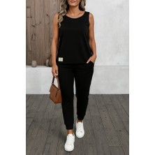 Ahes Shopping Kadın Askılı Yuvarlak Yaka Viskon Iki Iplik Bluz ve Eşofman Altı Ikili Takım