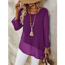 Arben Boutique Kadın Uzun Kollu Yuvarlak Asimetrik Detaylı Şifon Bluz