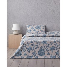 English Home Curioleaf Pamuk Çift Kişilik Çarşaflı Nevresim Takımı 200x220 cm Mavi - Bej
