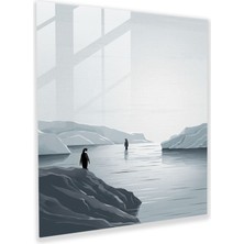 Popcas Cam Tablo Sanatı - Kutup Pengueni - Penguen Cam Tablo Buzlu Manzara