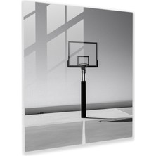Popcas Nba Minimalist Siyah ve Beyaz Cam Tablo Baskı - Basketbol Potası Duvar Dekorasyonu