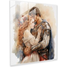 Popcas Serenat Cam Tablo - Şövalye ve Prenses Suluboya Sanatı - Ev Dekorasyonu