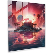 Popcas Gerçeküstü Günbatımı Cam Tablo - Günbatımı Cam Sanatı Cam Duvar Sanatı Duvar Dekorasyonu